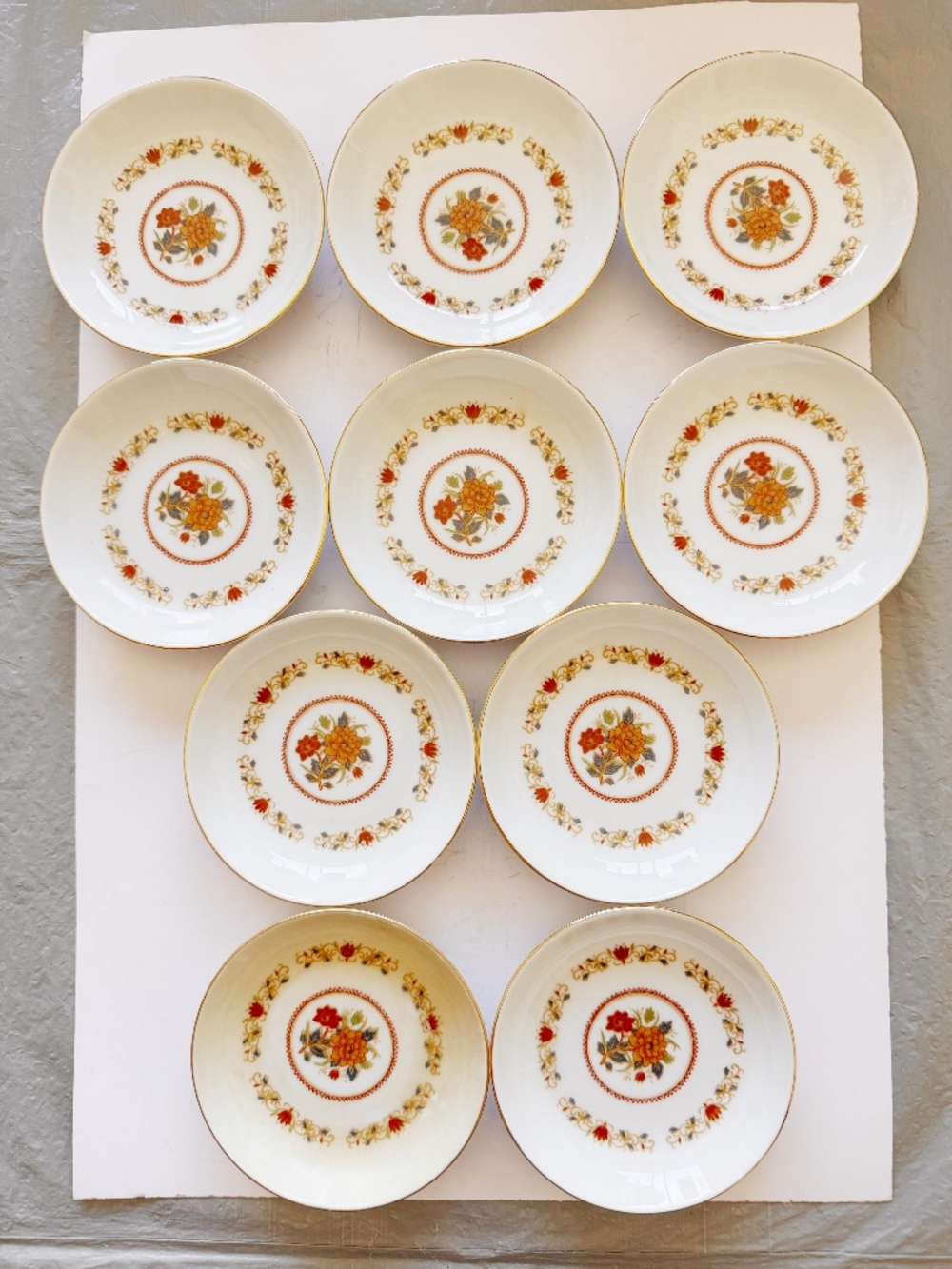 Vintage Tatung Taiwan Asian Floral Porcelain Mini Plates Sauce Bowls Set of 10